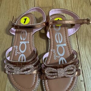 Bebe Girls' Bronze Sandals with Bow size 1